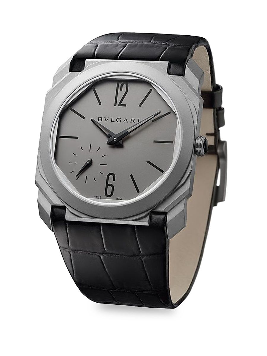 Octo Finissimo Titanium & Alligator Strap Watch - Gray