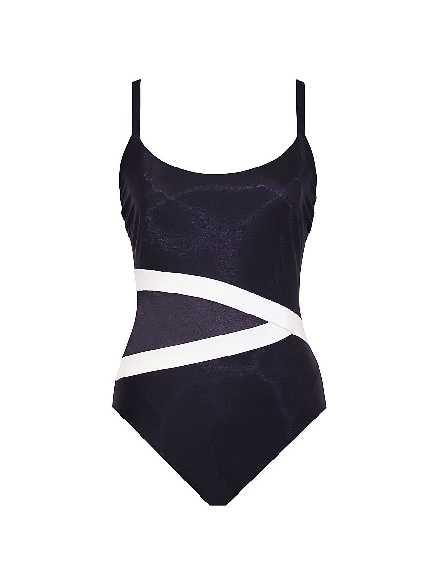 Women's Spectra Lyra One-Piece Swimsuit - Black White - Size 14