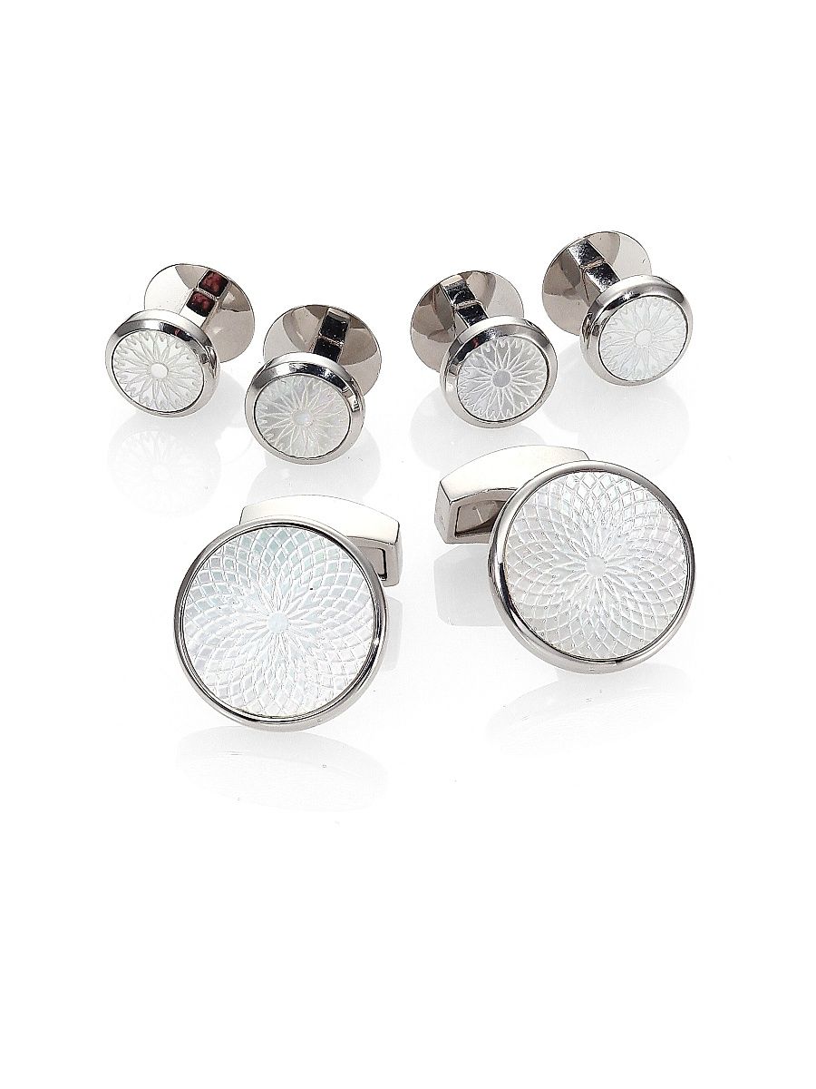 Mother of Pearl Rotondo Guill Stud Set - Silver