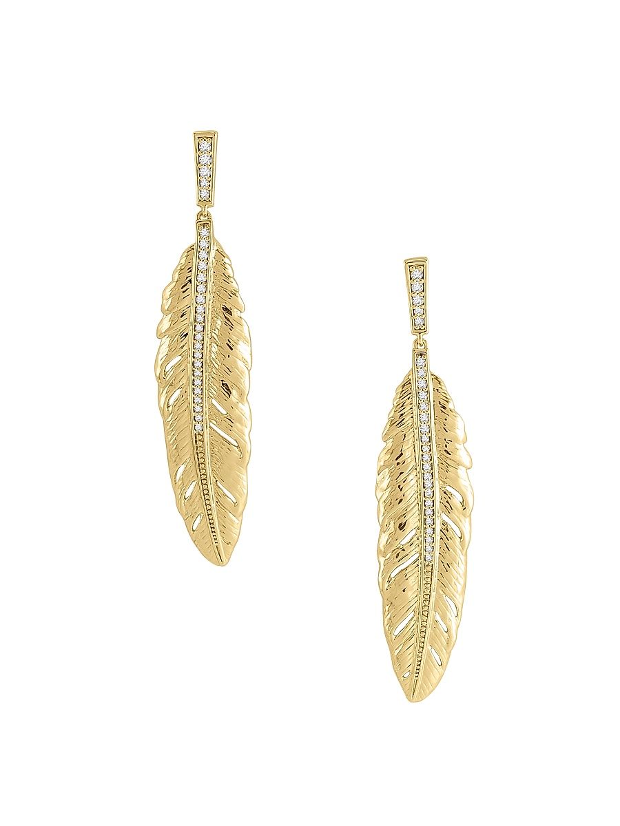 Women's Feather 18K-Gold-Plated & Crystal Drop Earrings - Gold