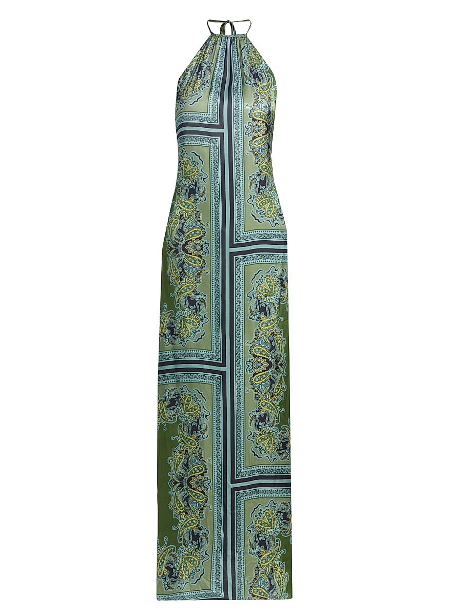 Women's Samantha Paisley Halter Maxi Dress - Moss Scarf - Size Large