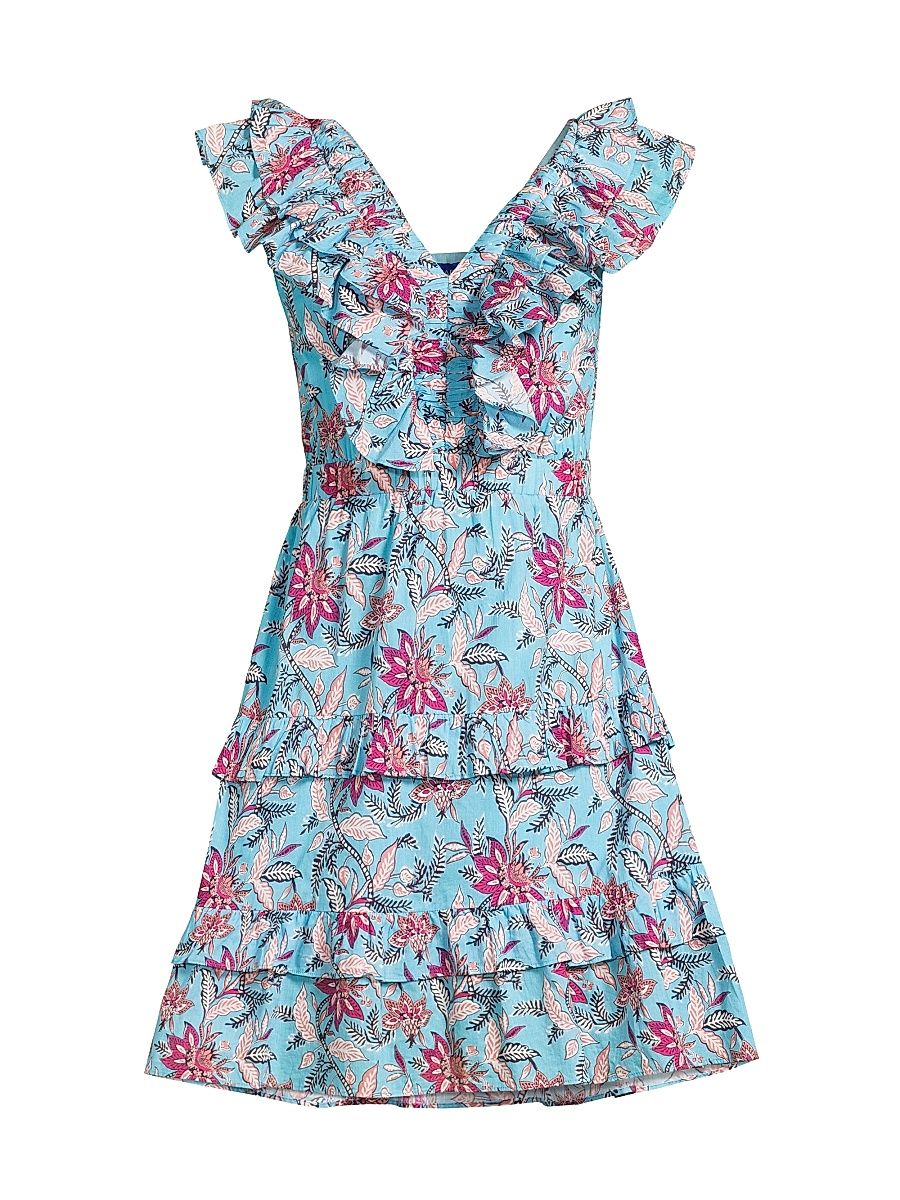 Women's Dante Floral Ruffle Minidress - Blue Tenango - Size XL