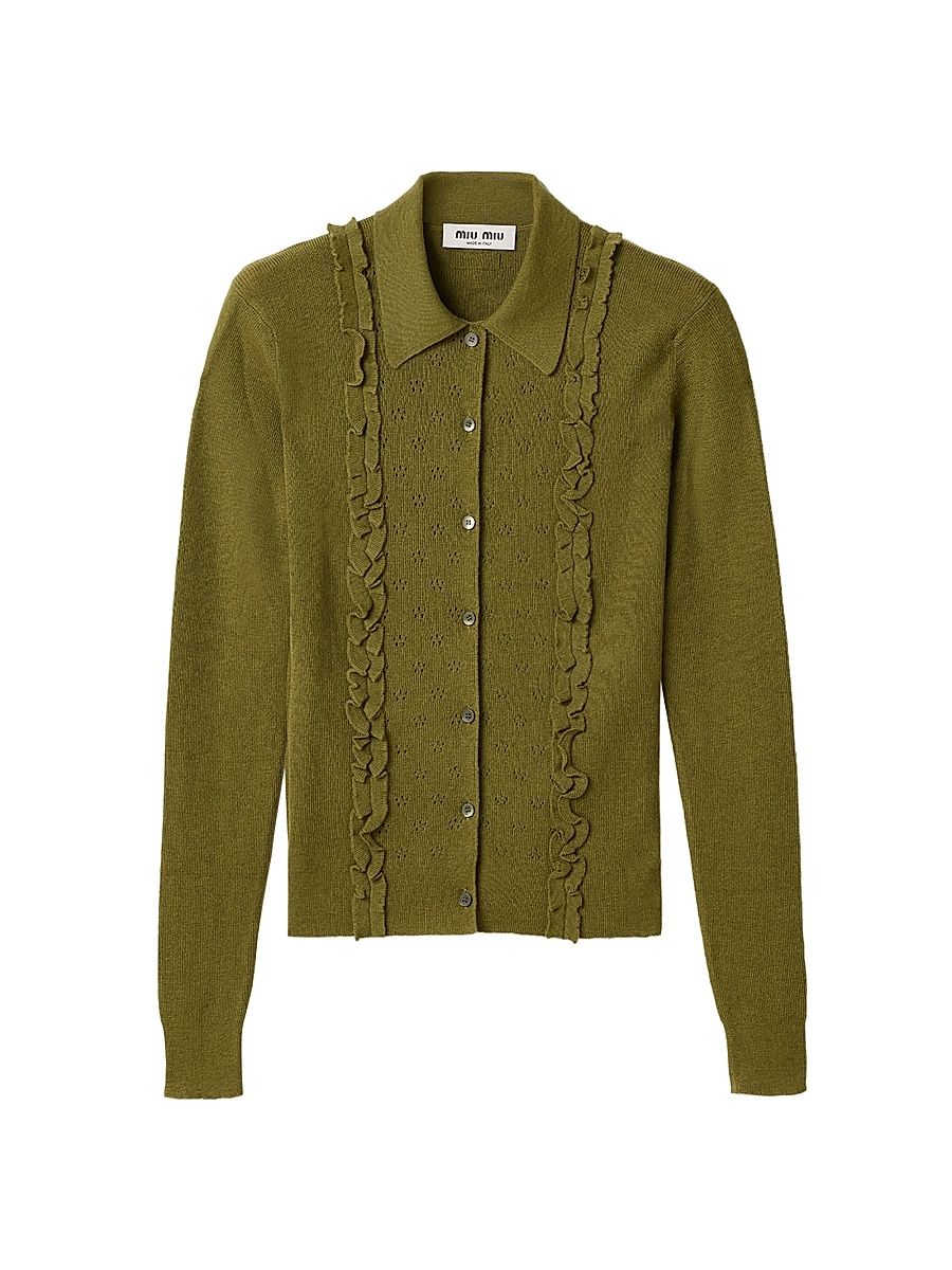 Women's Cashmere and Silk Cardigan - Green - Size 6