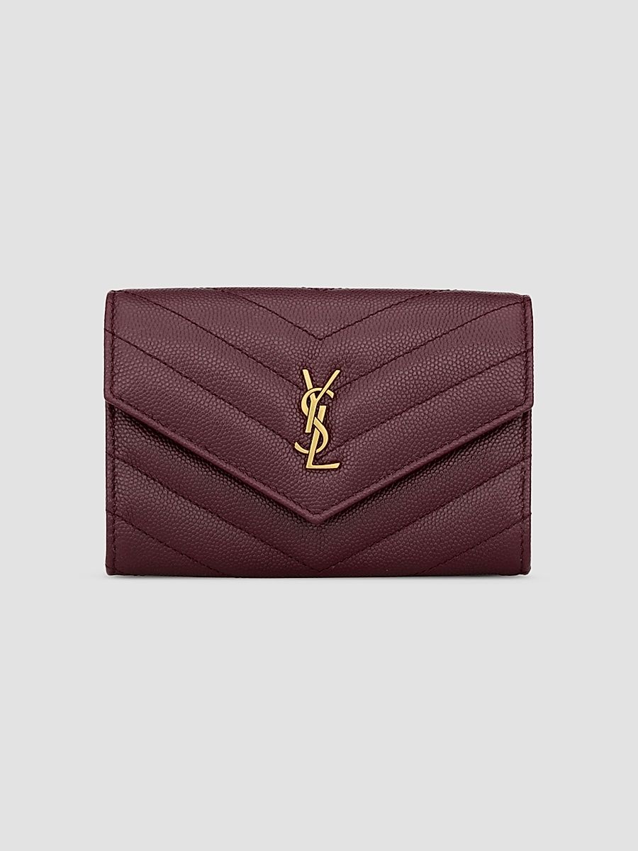 Saint Laurent Women's Cassandre Wallet in Grain De Poudre Leather - Rouge Cabernet