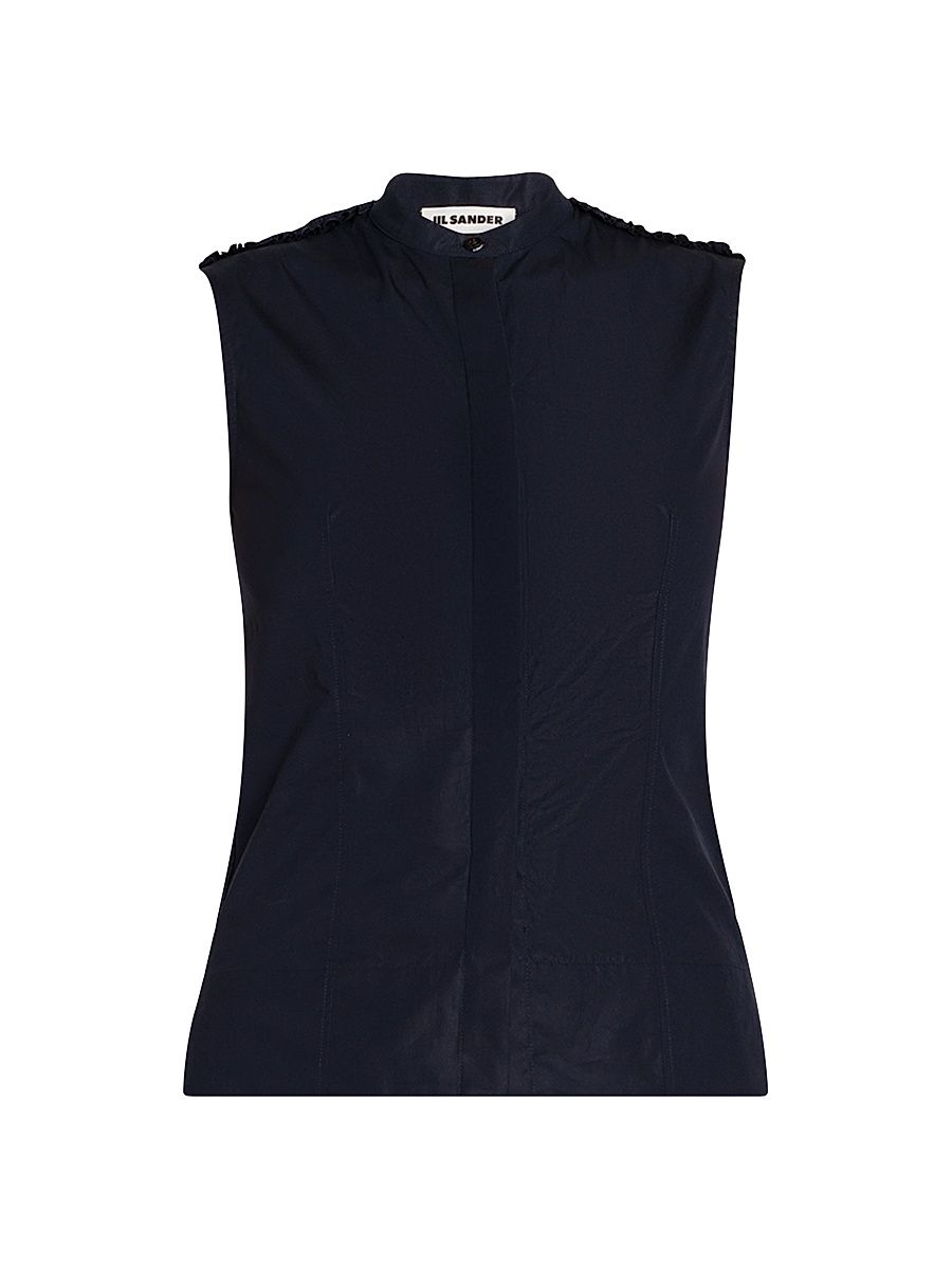 Women's Tailored Cotton Poplin Sleeveless Top - Navy - Size 8