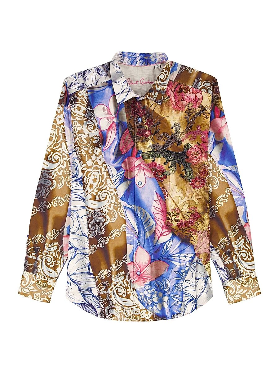 Men's Mendiburu Multi-Print Cotton Button-Front Shirt - Size XXL