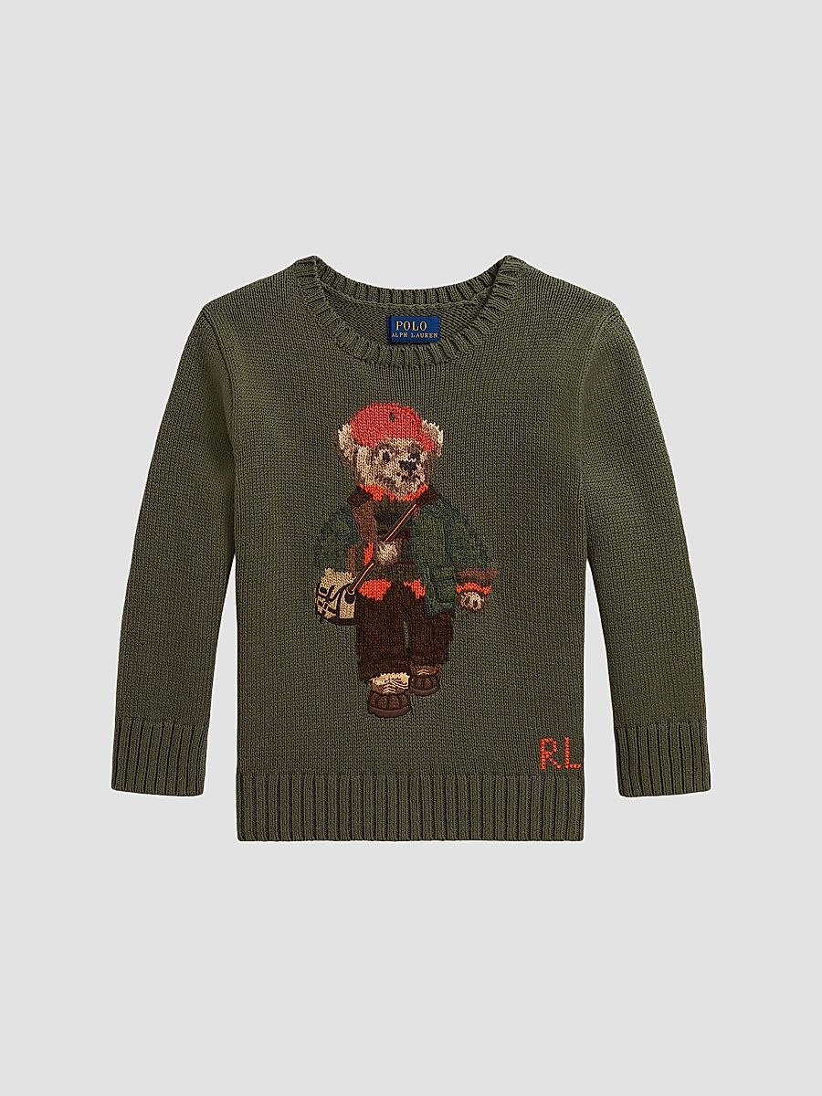 Little Boy's & Boy's Polo Bear Crewneck Sweater - Cruise Olive - Size 18