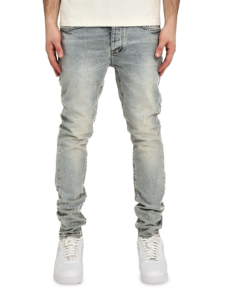 Men's Atlin Embellished Skinny Jeans - Light Indigo - Size 33