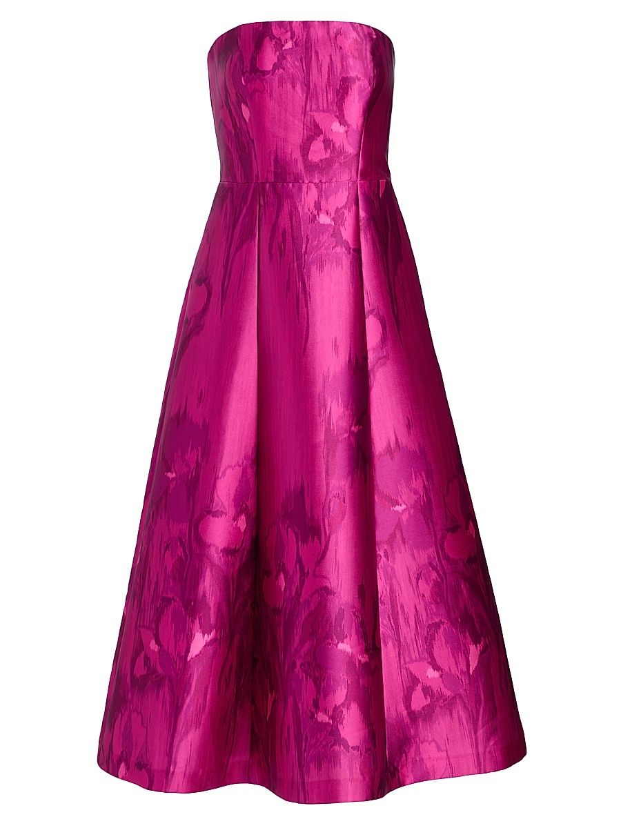 Women's Natalie Floral Tea-Length Strapless Cocktail Dress - Vivid Berry Multi - Size 16