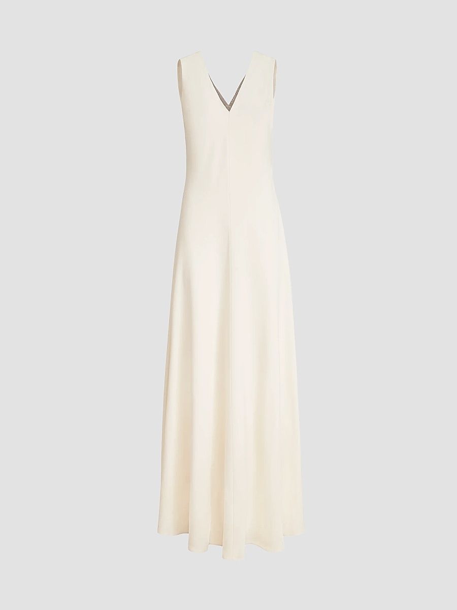 Brunello Cucinelli Women's Silk and Acetate Crêpe Cady Fluid Dress - Chalk - Size Small