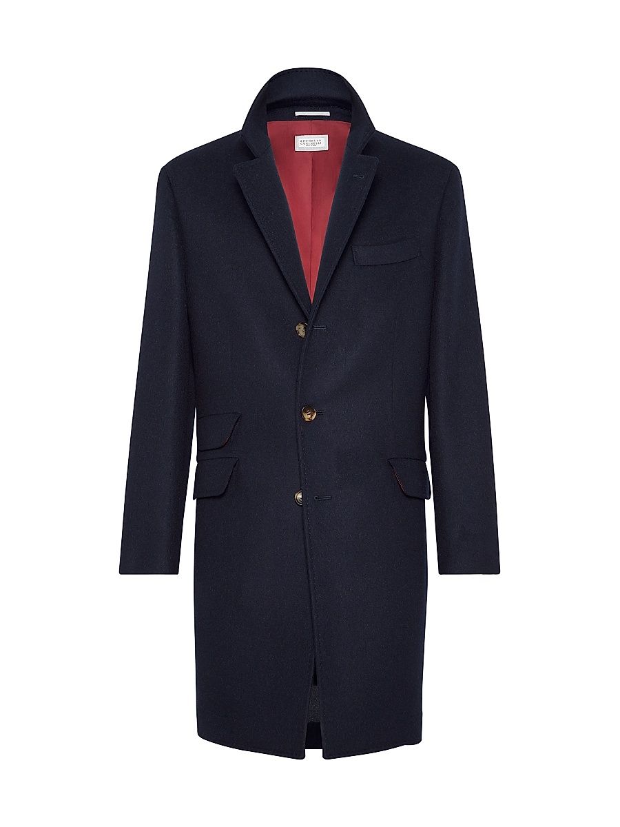 Men's Wool Flannel Double Cloth Coat with Double Vents - Navy Blue - Size 40