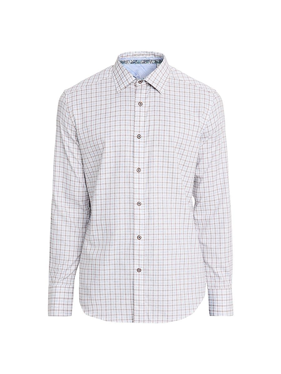 Men's Darrington Mini-Check Cotton Shirt - Tan - Size XXL