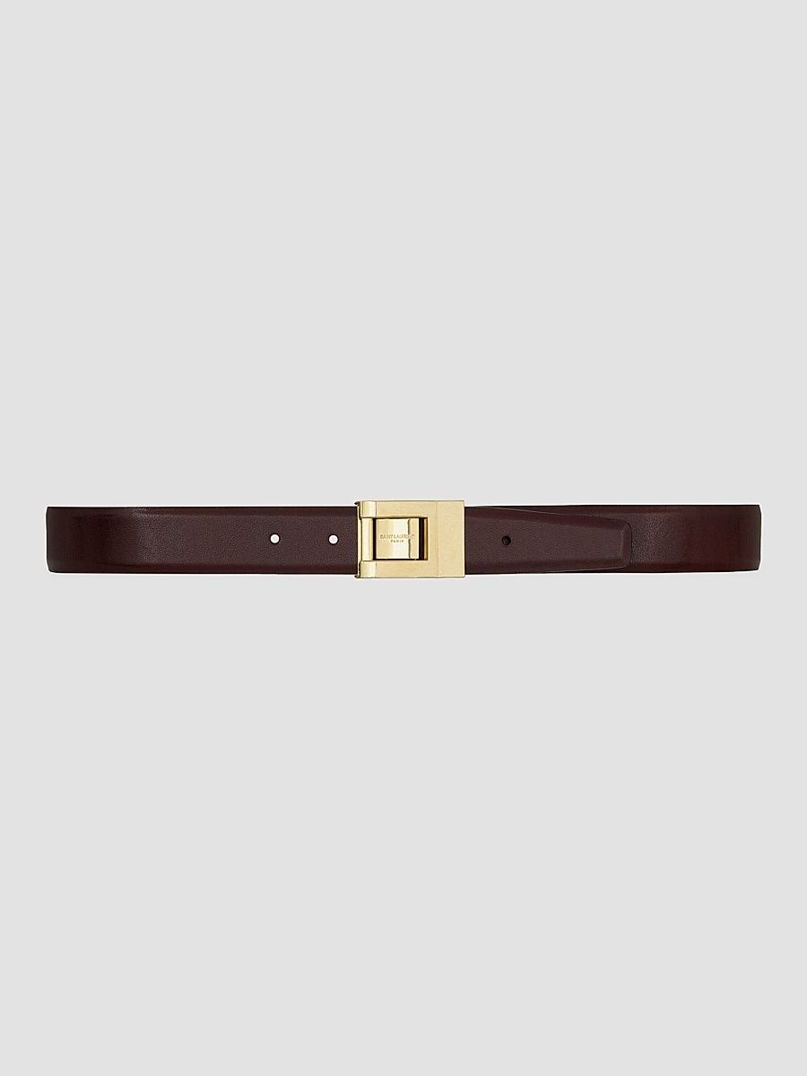 Saint Laurent Women's La 76 Belt in Smooth Leather - Rouge Cabernet - Size 26