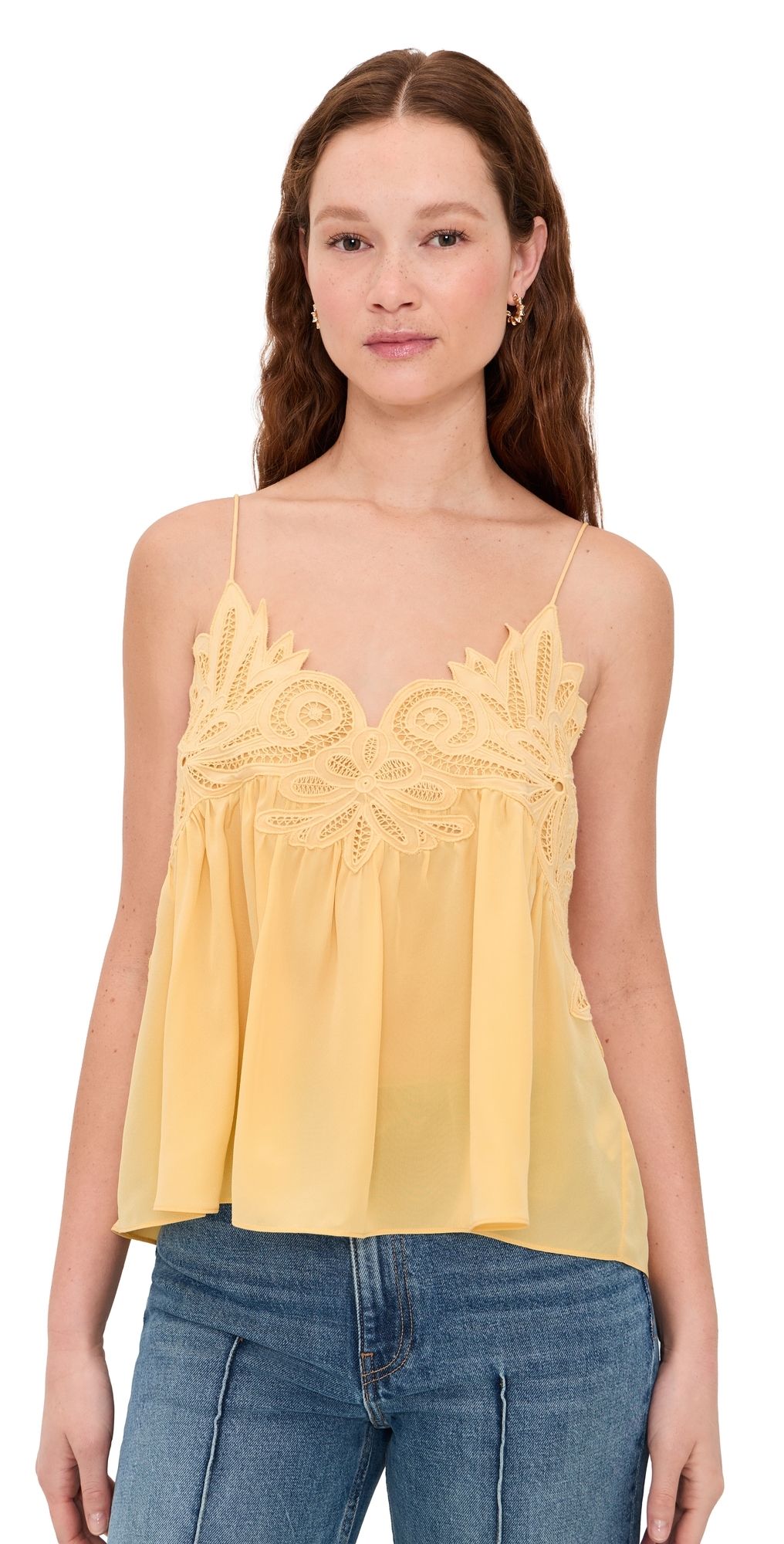 Ulla Johnson Rosie Lace Applique Silk Tank Top Dandelion 0