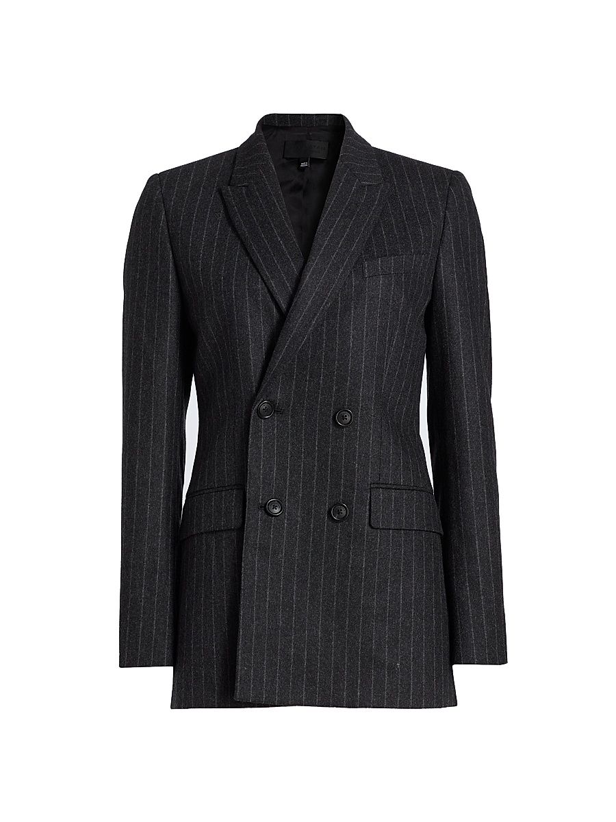 Women's Davis Pinstriped Wool Double-Breasted Blazer - Charcoal Pinstripe - Size 8