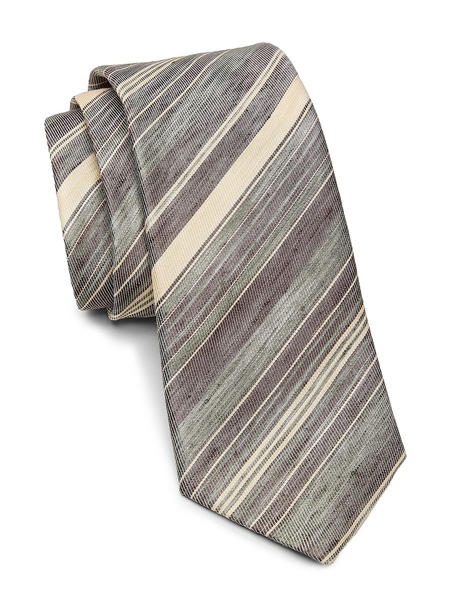 Men's Striped Linen-Silk Tie - Verde