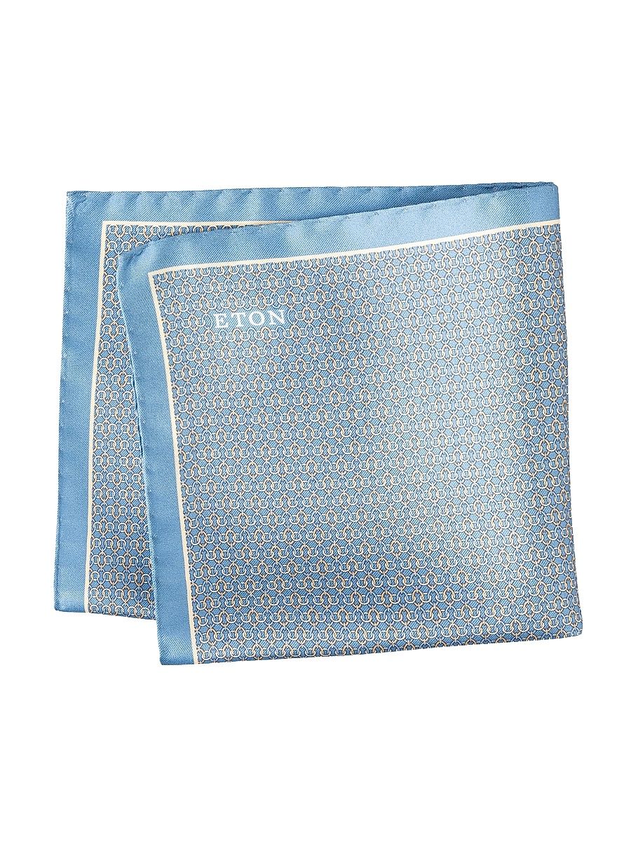 Men's Geometric Print Silk Pocket Square - Blue