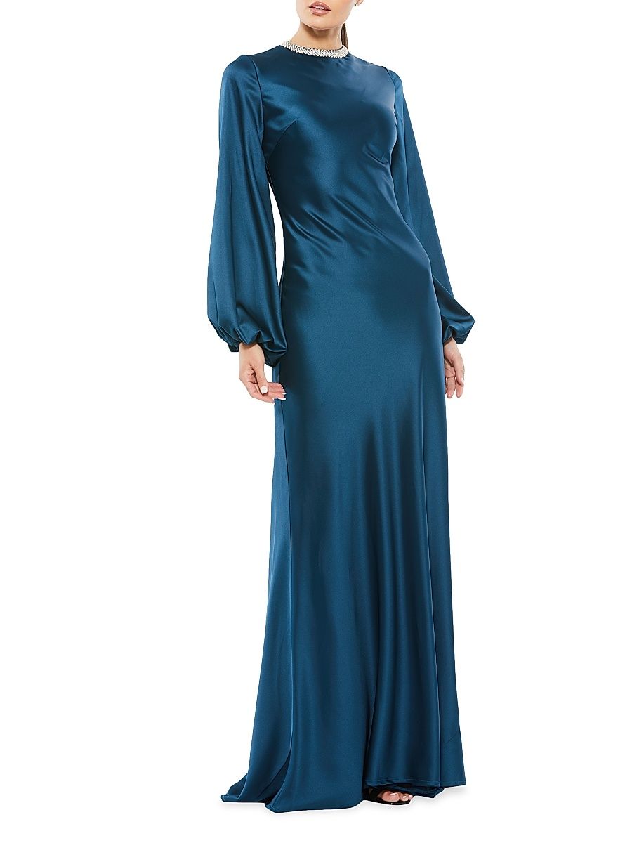 Women's Ieena Satin Sheath Gown - Sapphire - Size 16