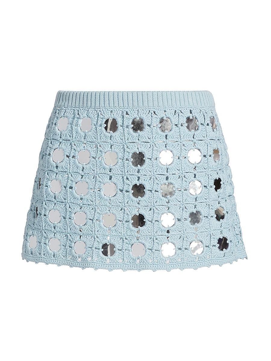 Women's Kendra Mirror Cotton Crochet Miniskirt - Sky Blue - Size Large