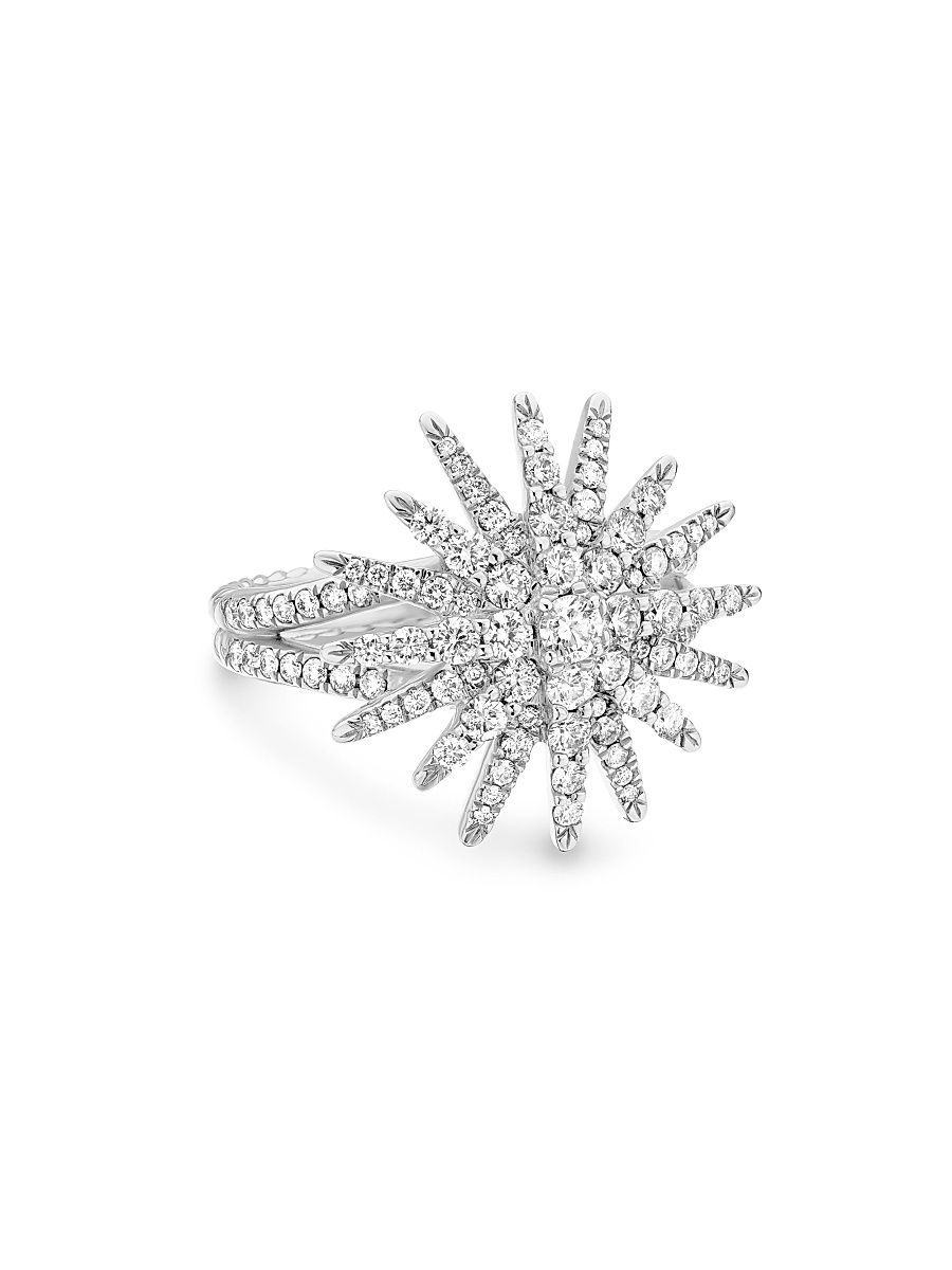 Women's Starburst Ring in 18K White Gold - White Gold - Size 7