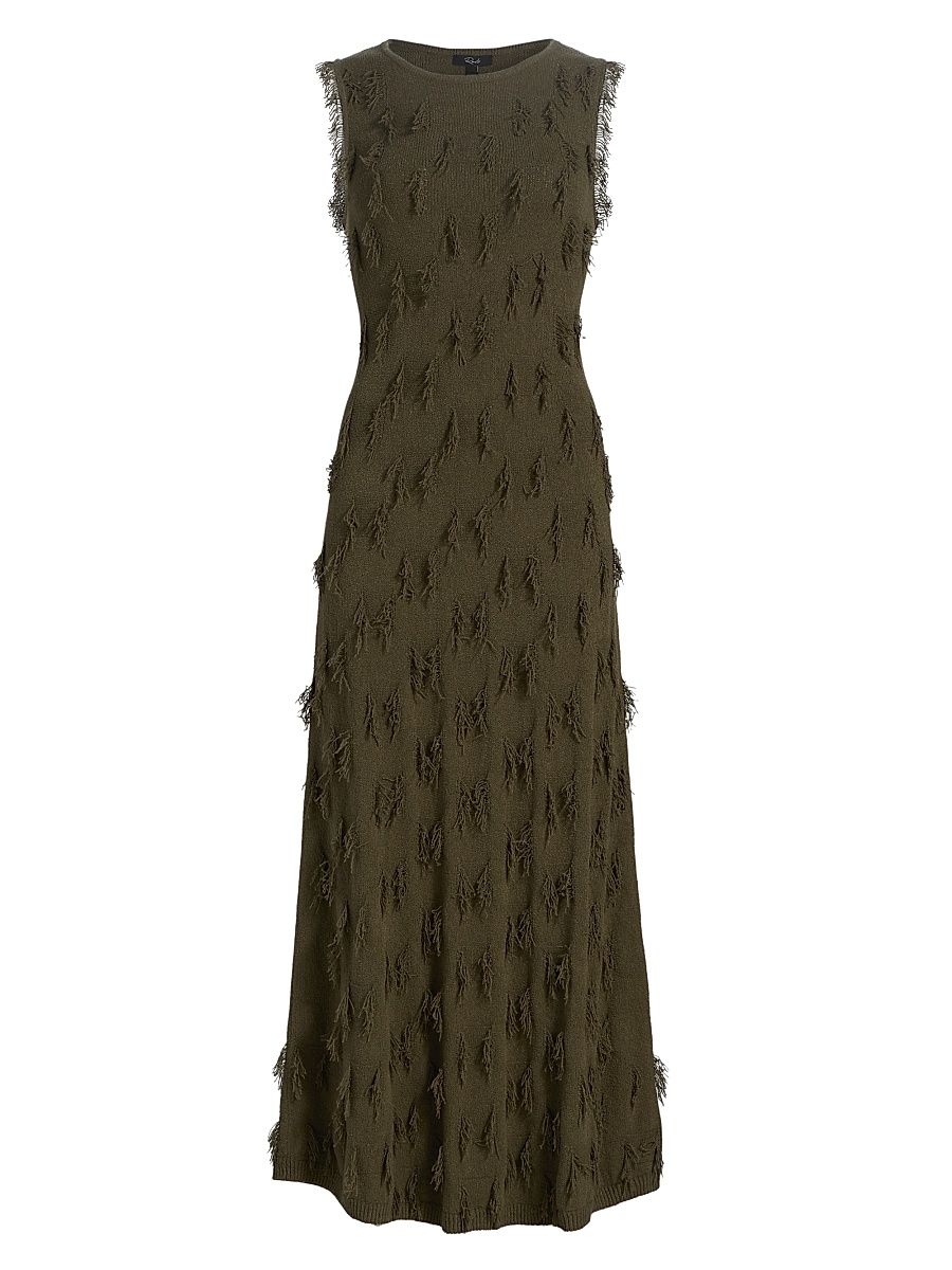 Women's Trivento Fringed Sleeveless Midi-Dress - Olive - Size XL