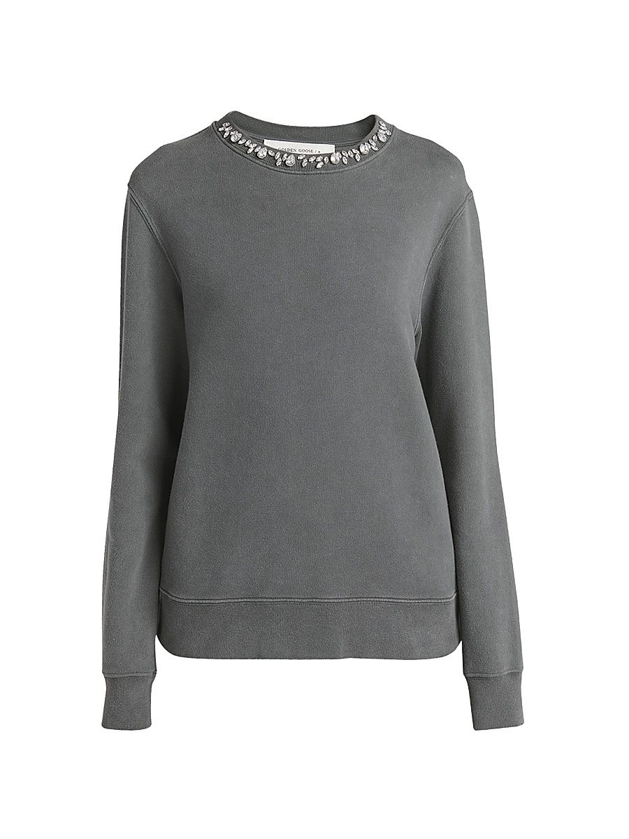 Women's Crystal-Embellished Distressed Crewneck Sweatshirt - Grey - Size XXS