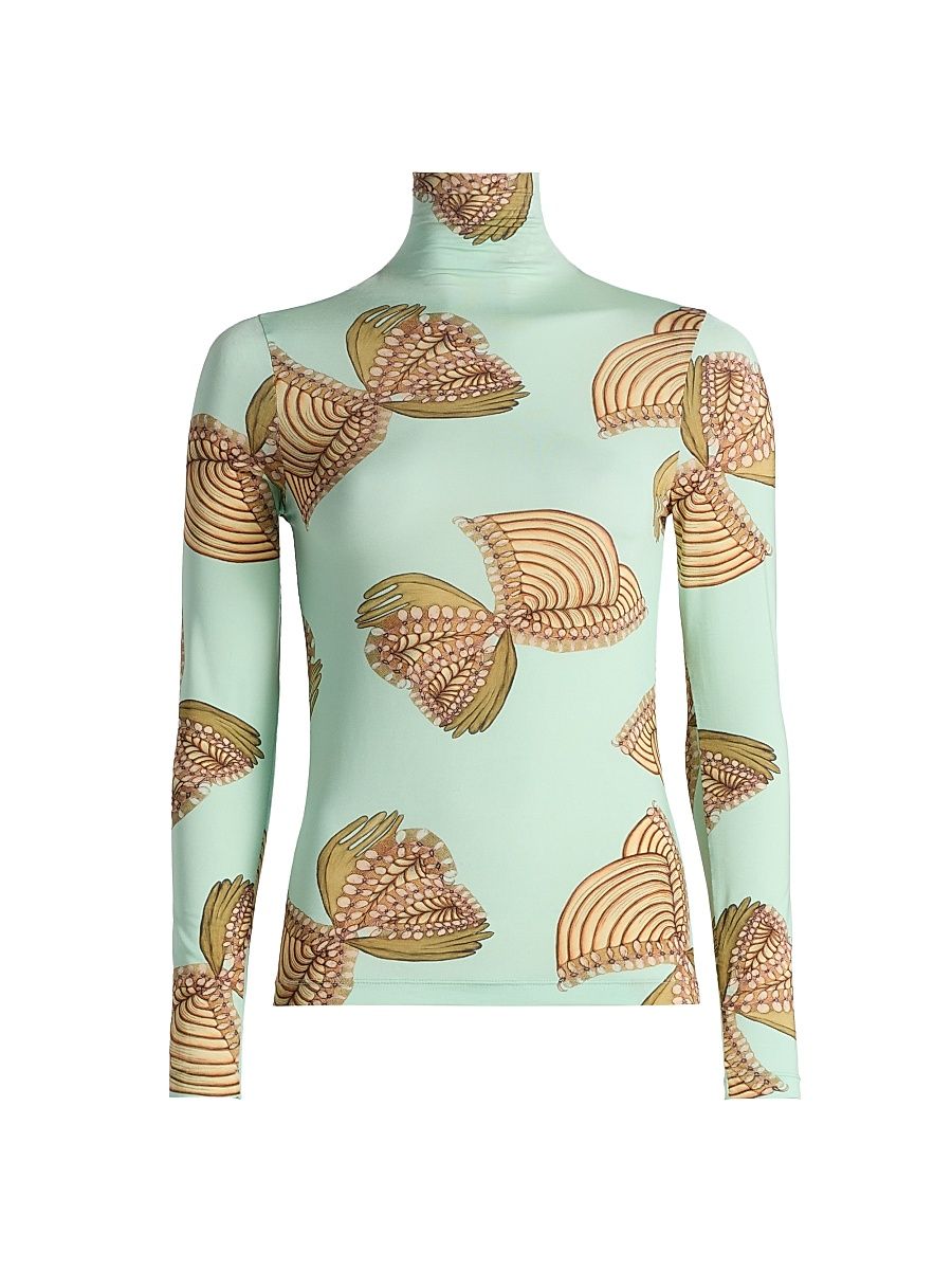 Women's Aurelia Stretch-Knit Turtleneck Top - Water Blossoms - Size XL