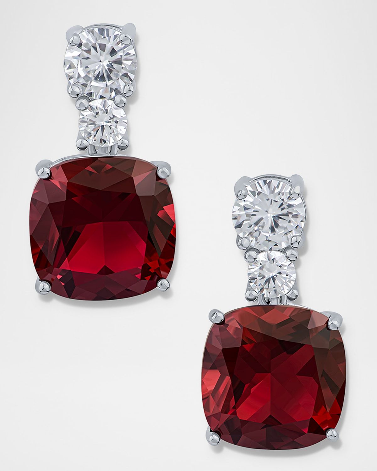 Cushion and Round Cubic Zirconia Beautiful Drop Post Earrings