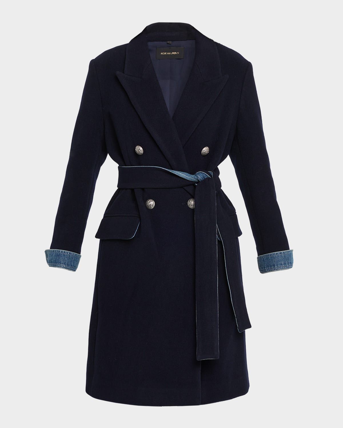 Otto Denim-Trim Wool Coat