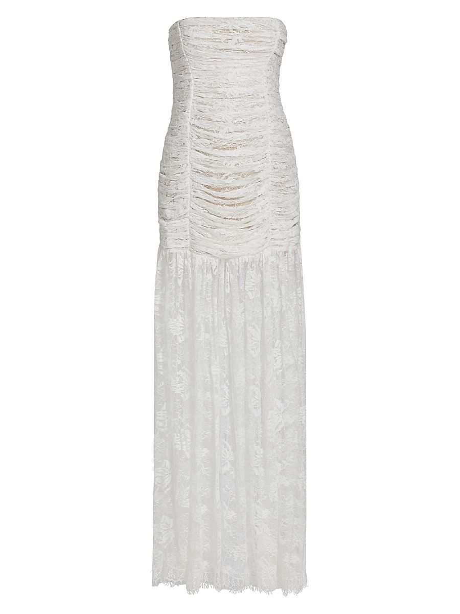Women's Adra Ruched Lace Gown - Off White - Size Large