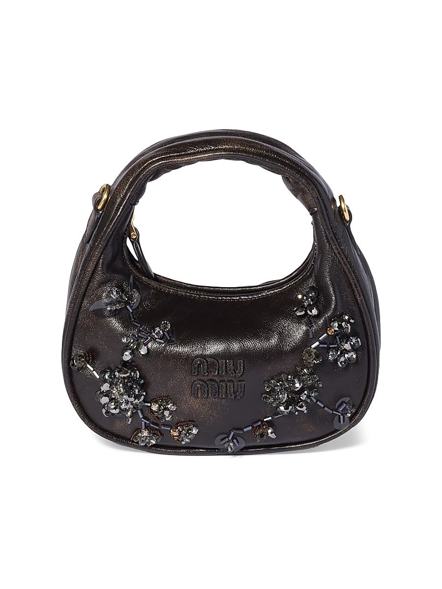 Women's Wander Embroidered Leather Mini-Bag - Brown
