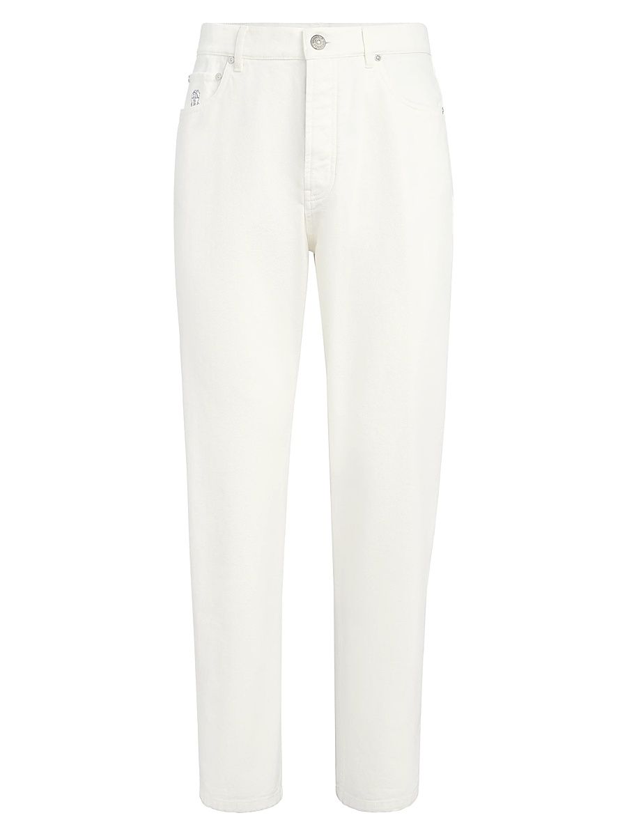 Men's Garment Dyed Iconic Fit Five Pocket Jeans in Denim - Snow - Size 36