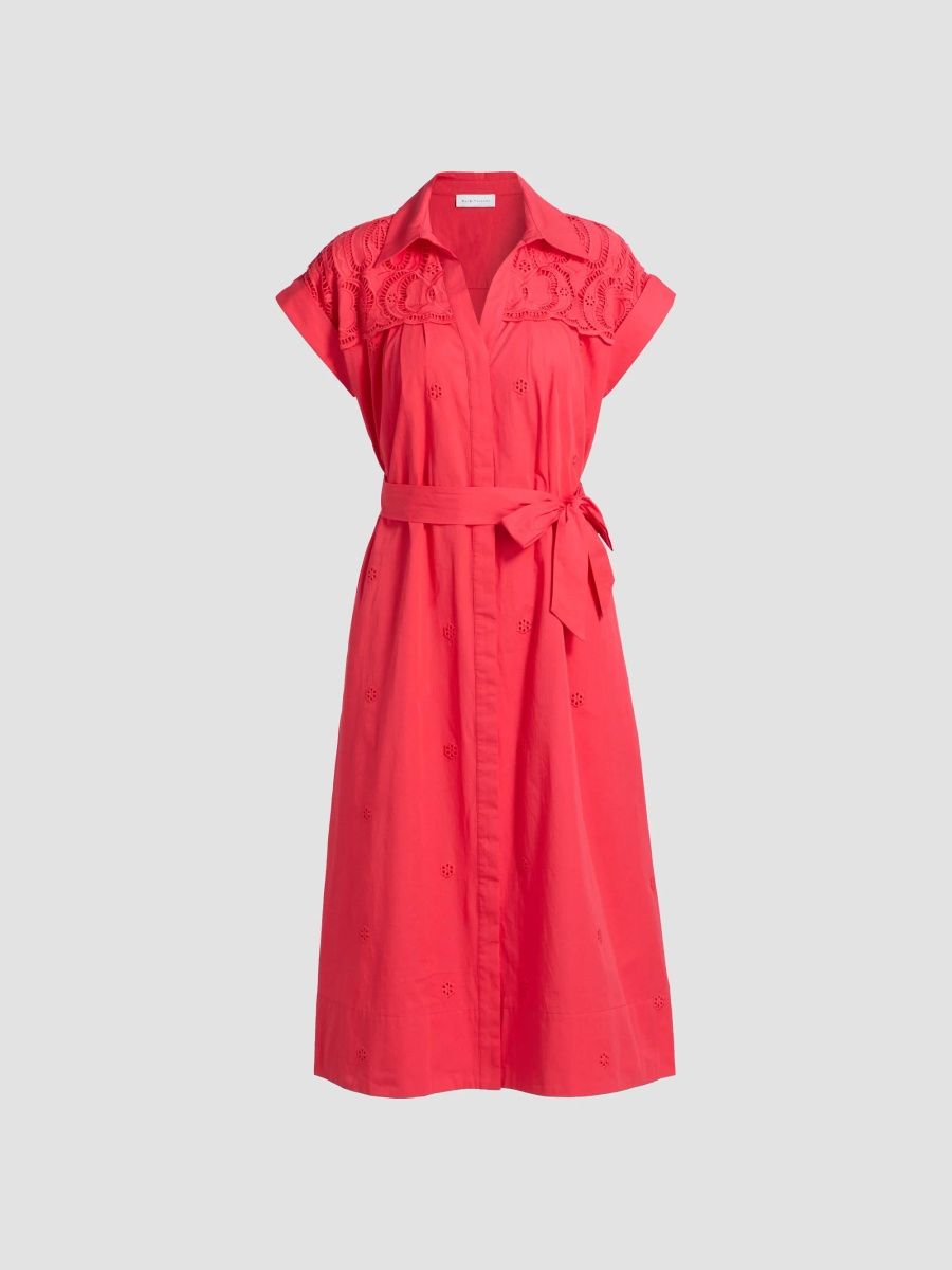 Elie Tahari Women's The Freya Belted Cotton Midi-Shirtdress - Lipstick - Size 8