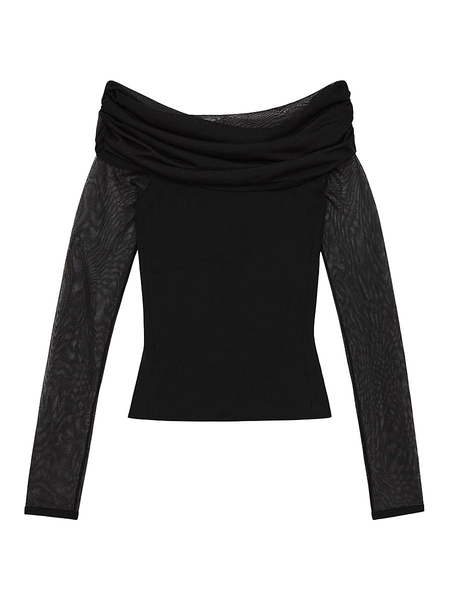 Women's Angelina Mesh Bardot Top - Black - Size XL