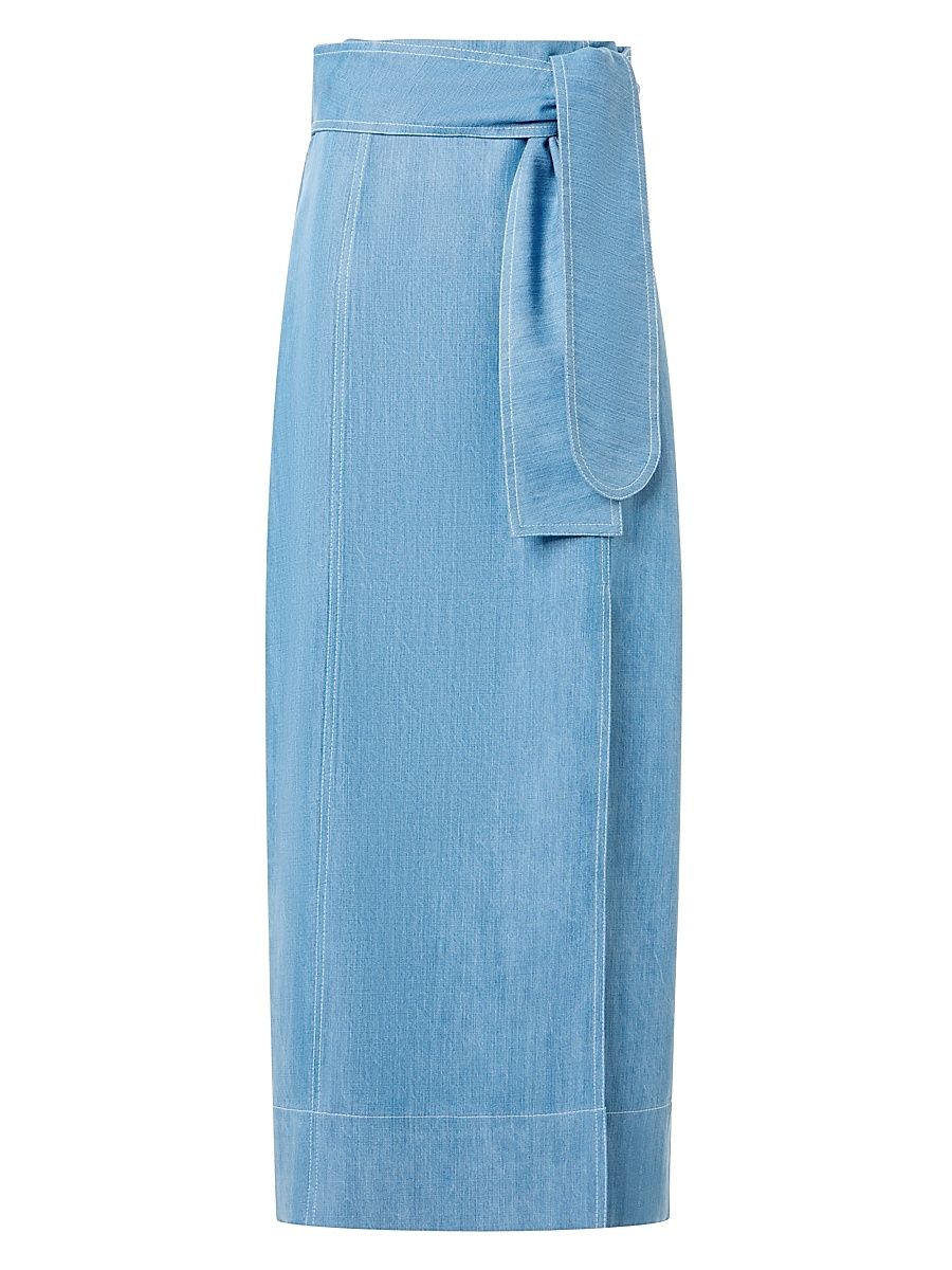 Women's Wrap-Style Denim Midi-Skirt - Sky Blue Denim - Size 16