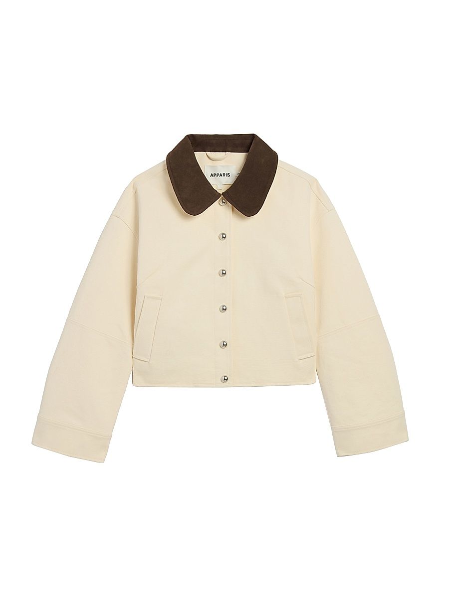 Women's Ella Canvas Cropped Jacket - Off White And Dark Brown - Size XL