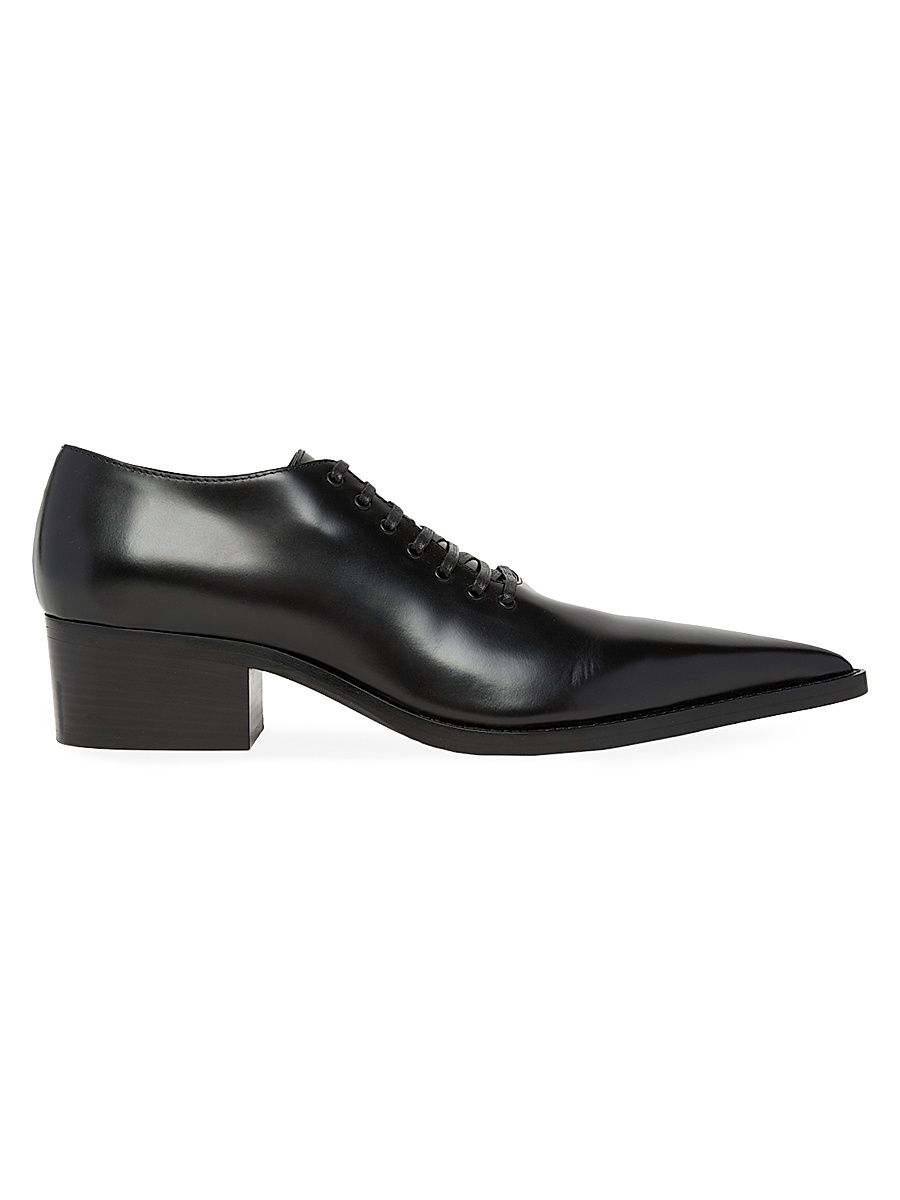 Men's Leather Pointed-Toe Derby Shoes - Black - Size 13