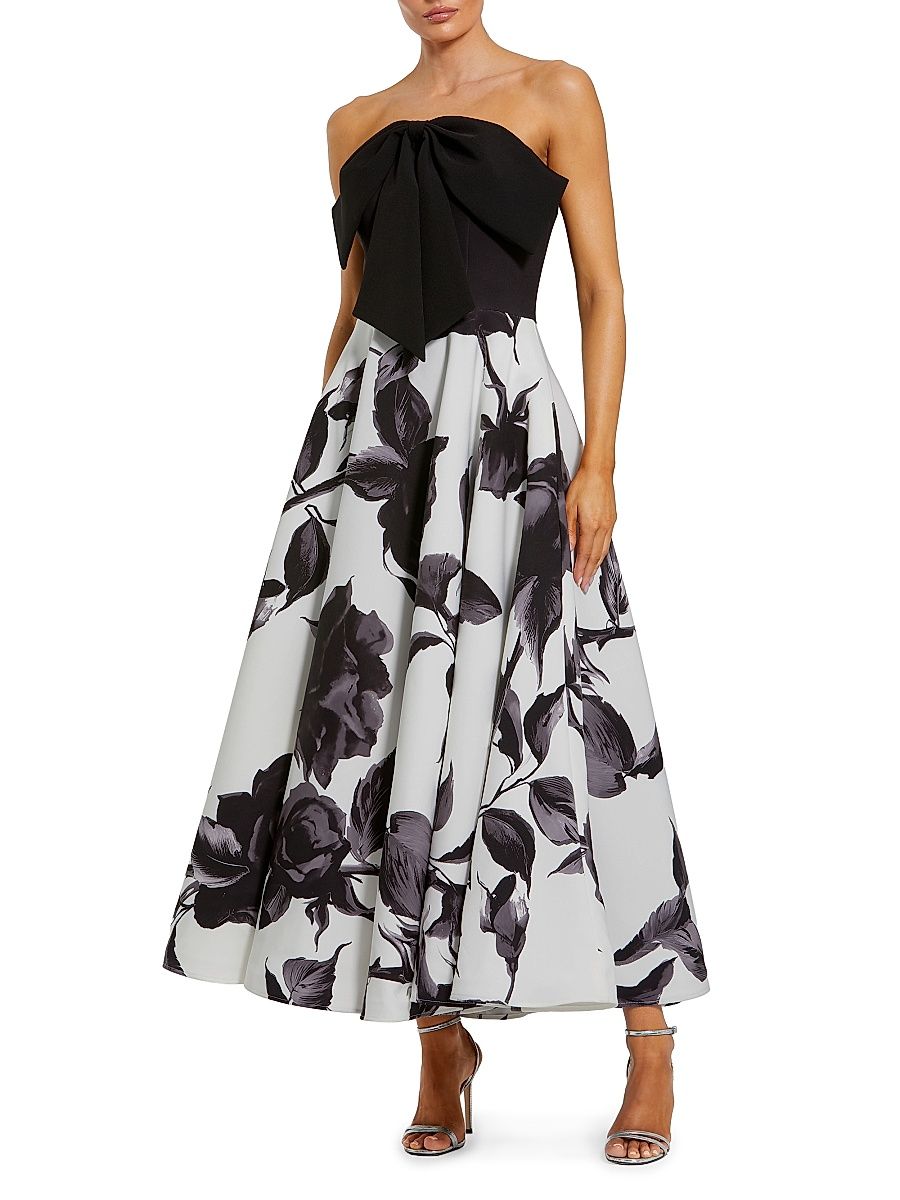 Women's Ieena Floral Crepe Strapless Cocktail Dress - Black Multi - Size 14