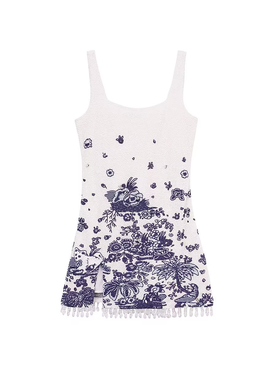 Women's Le Sable Floral Beaded Minidress - Blue Toile - Size XL