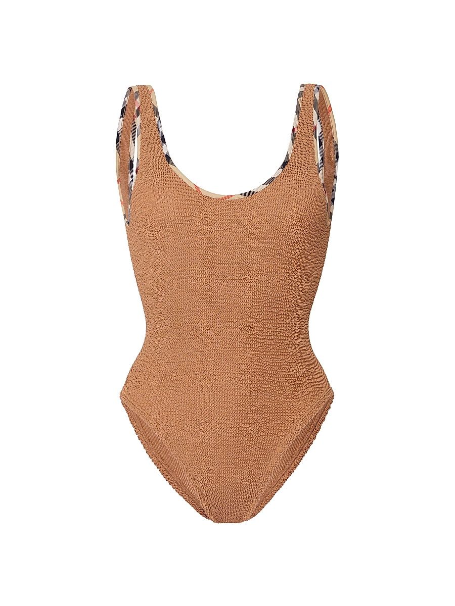 Women's Burberry x Hunza G Faye Check One-Piece Swimsuit - Metallic Cocoa