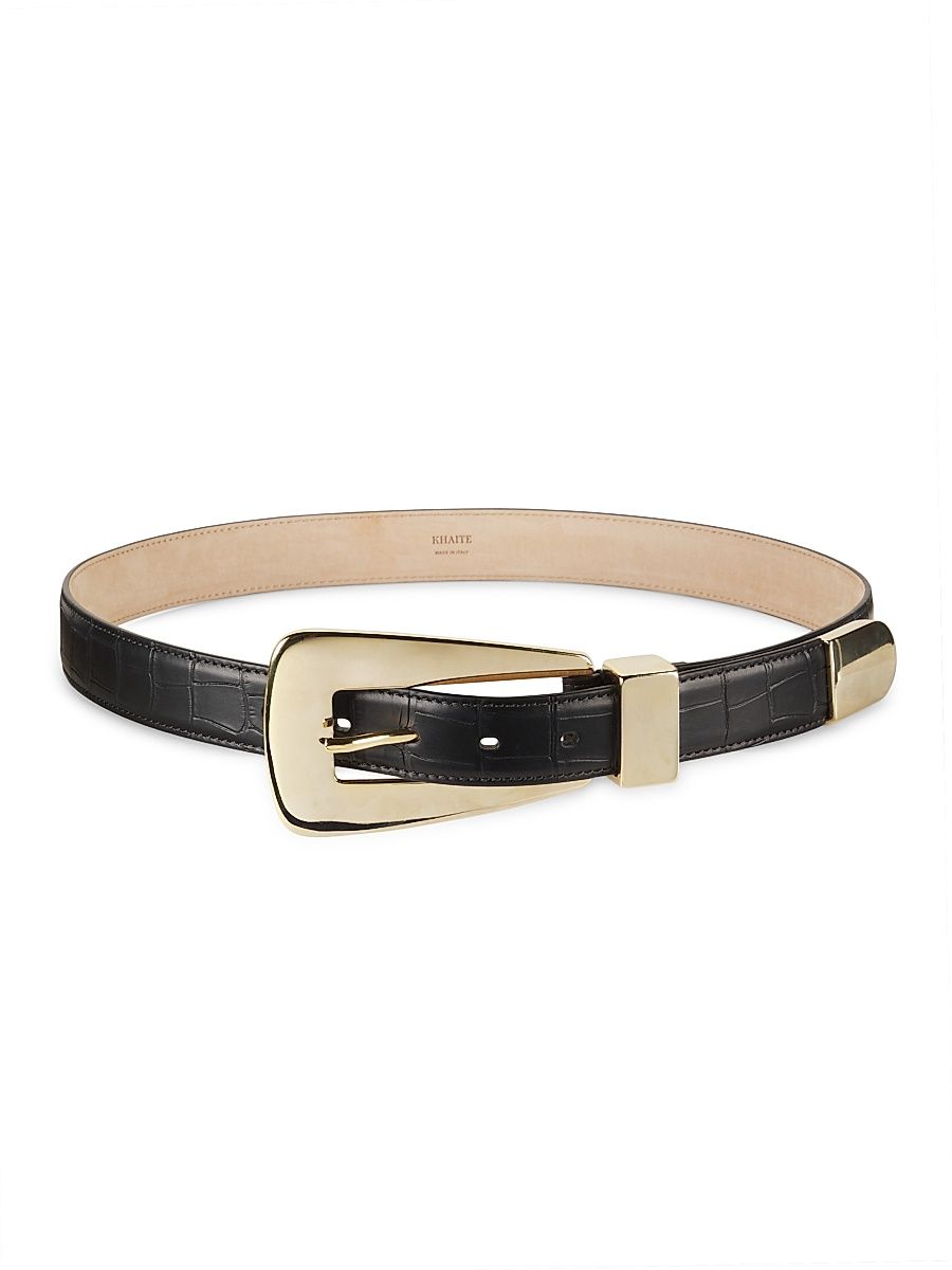 Women's Lucca Leather Oversized Buckle Belt - Black - Size Small