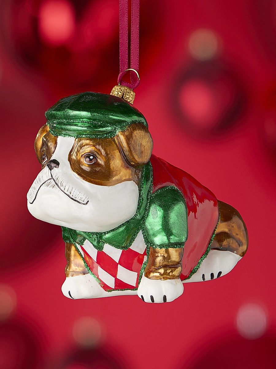 Golfing Bulldog Glass Ornament