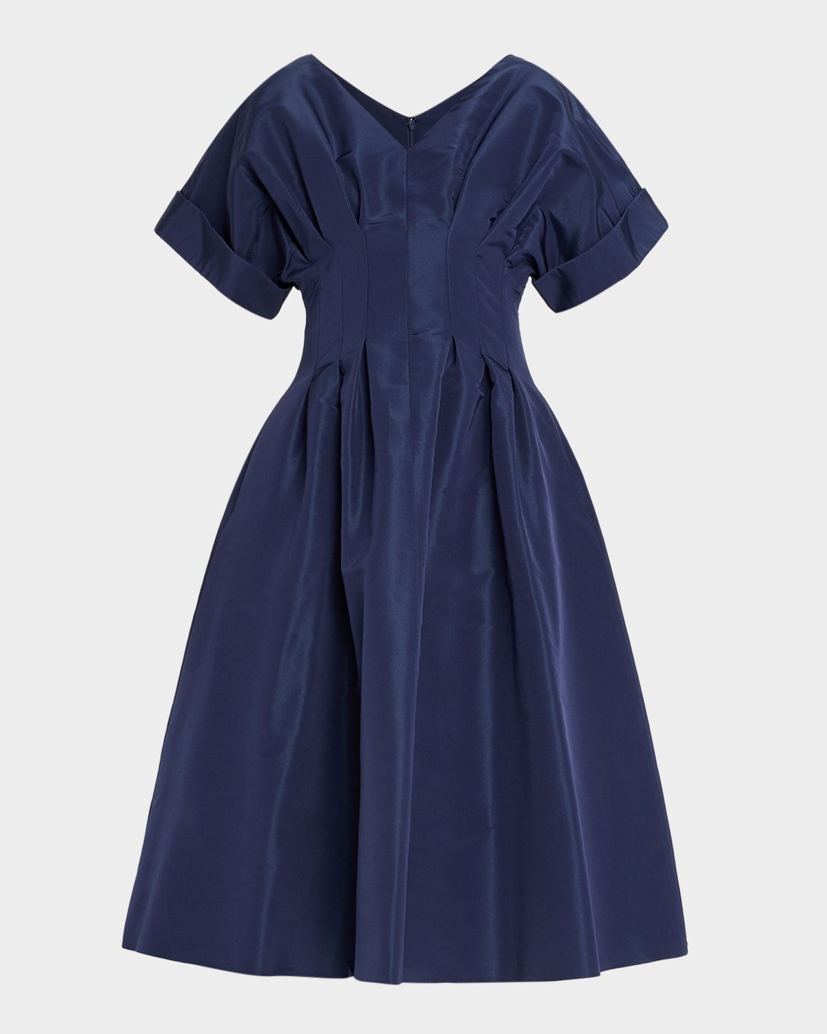 V-Neck Pleated Short-Sleeve Midi Dress