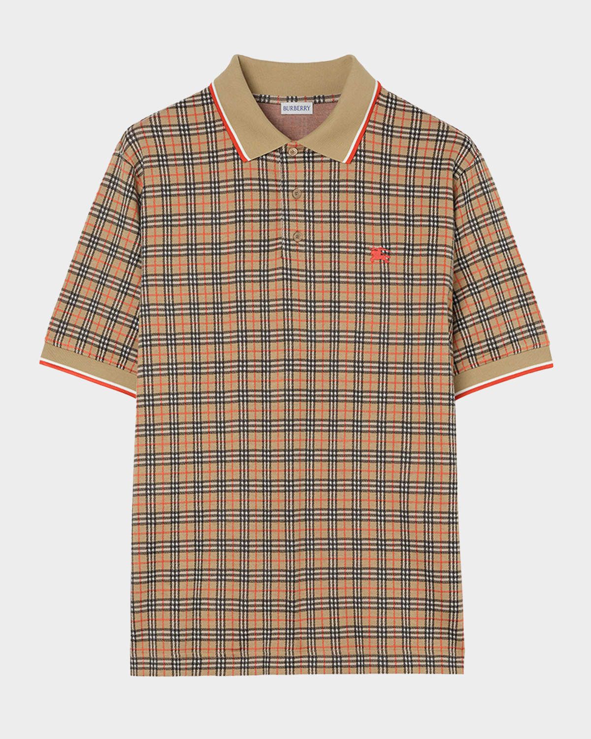 Men & apos;s Check Cotton Blend Polo Shirt