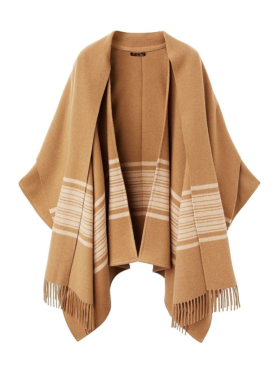 Women's Daisy Striped Cashmere Cape - Calvados