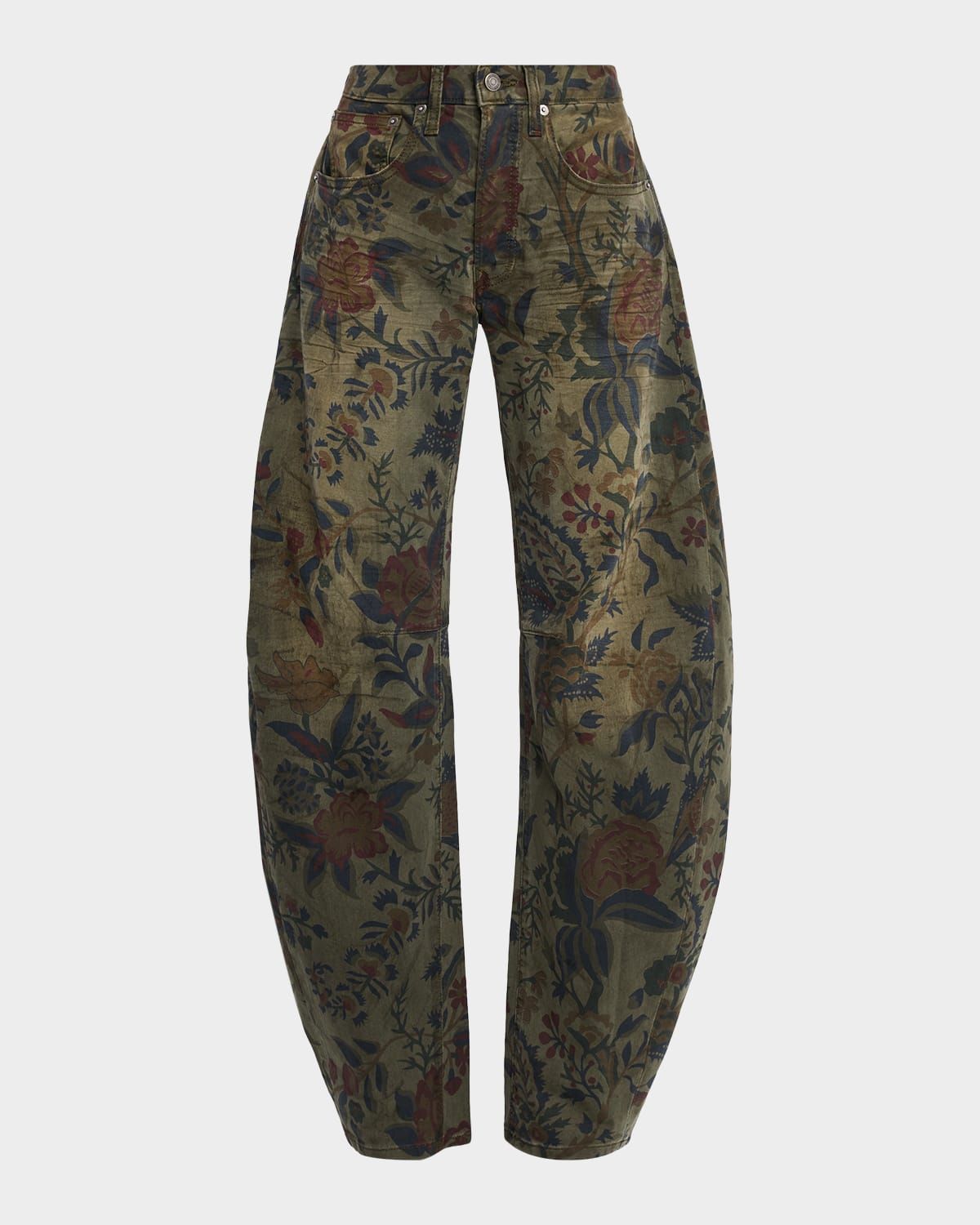 Floral Barrel-Leg Jeans