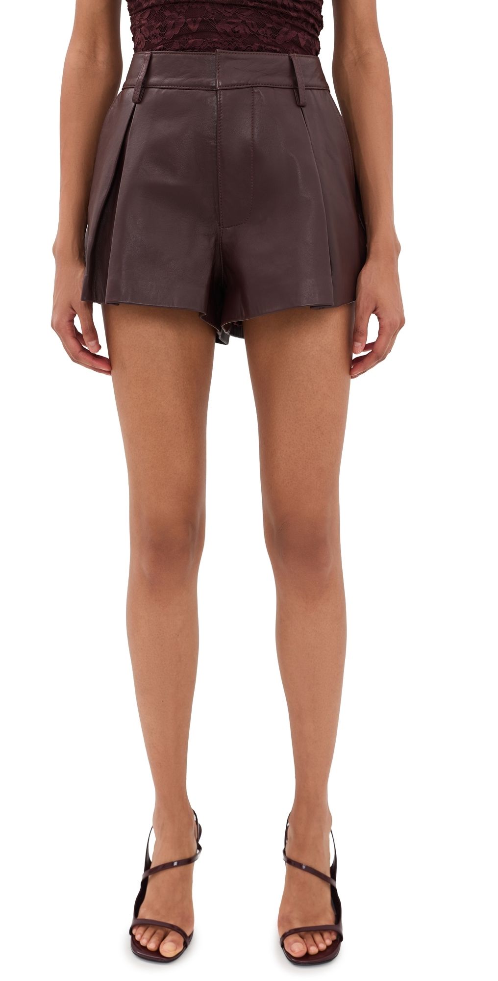 SEROYA Tomassi Leather Shorts Bordeaux M