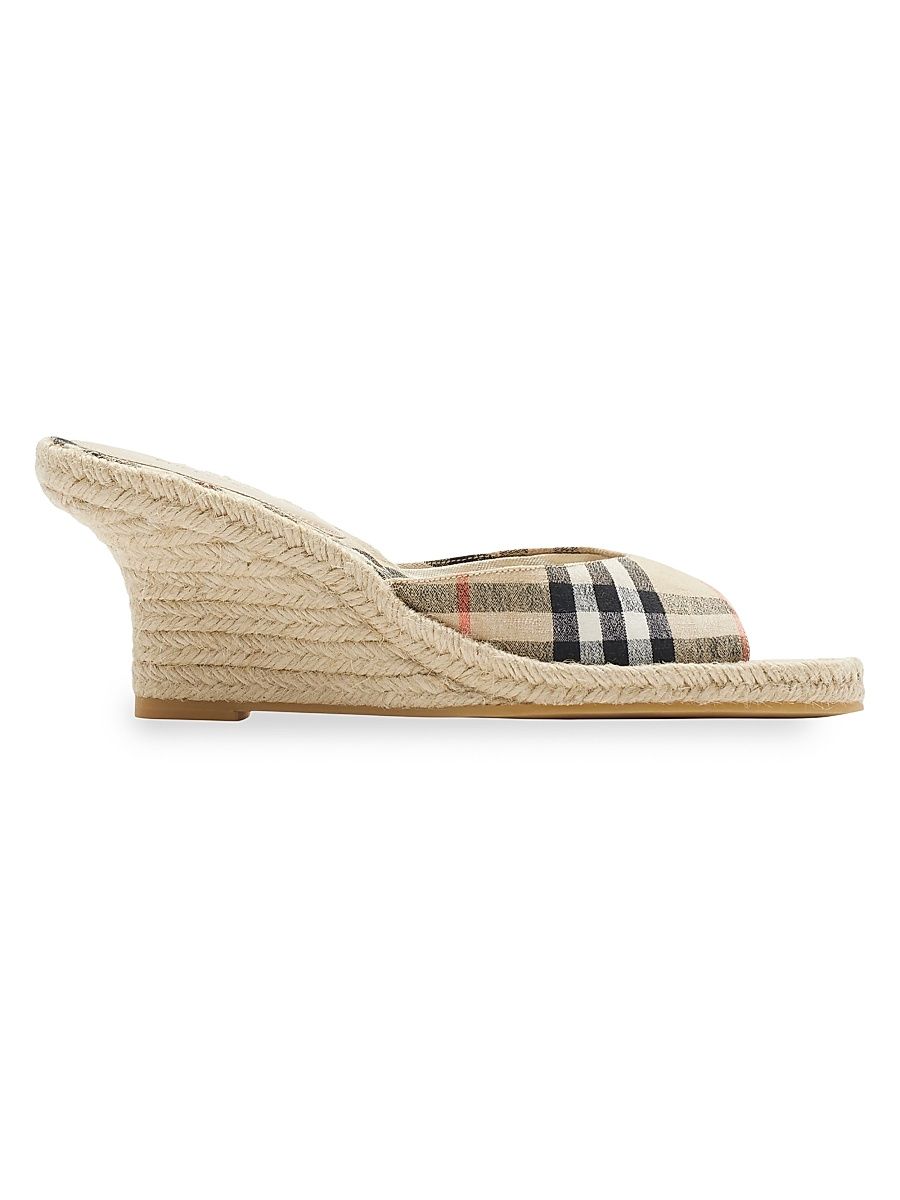 Women's Mews 65MM Check Espadrille Wedge Sandals - Sand Ip Check - Size 10