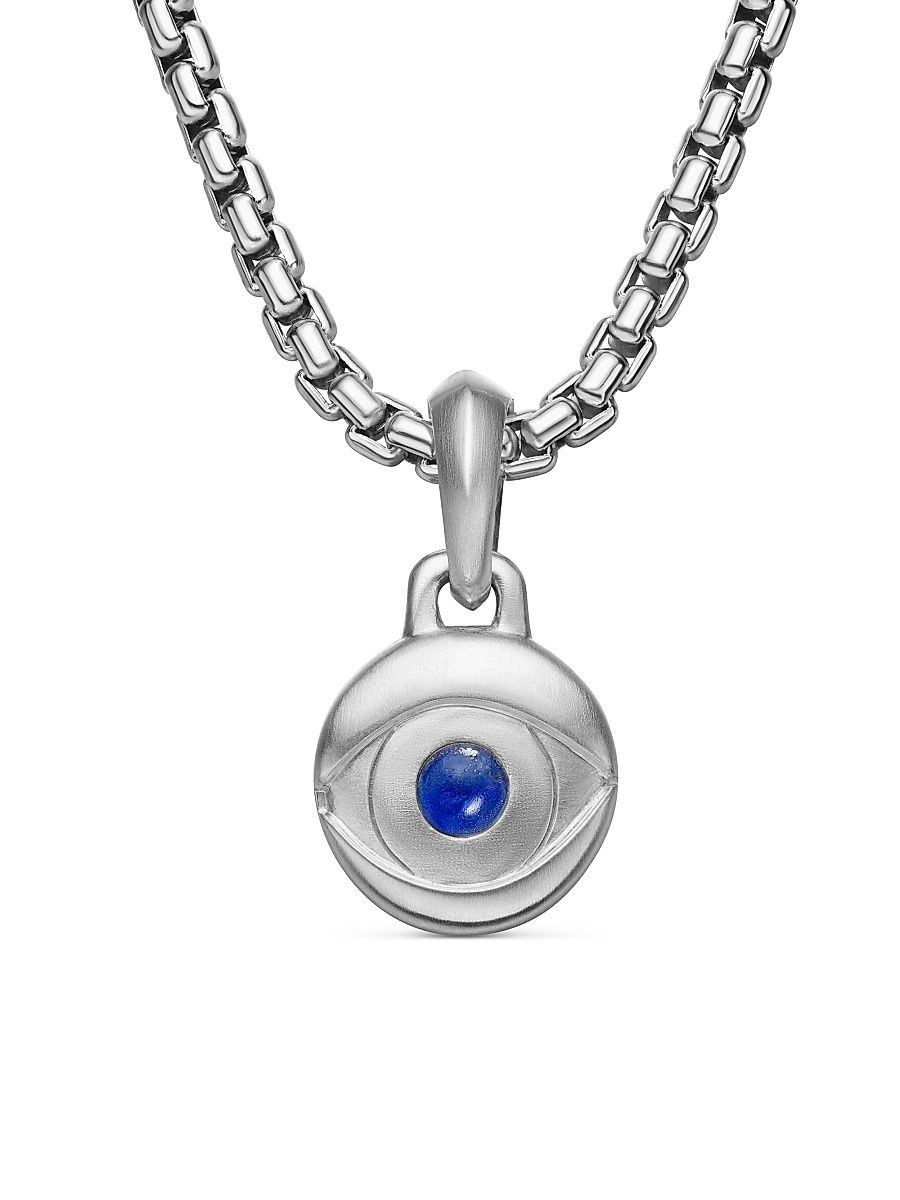 Men's Evil Eye Amulet in Sterling Silver with Lapis, 14.5mm - Lapis Lazuli