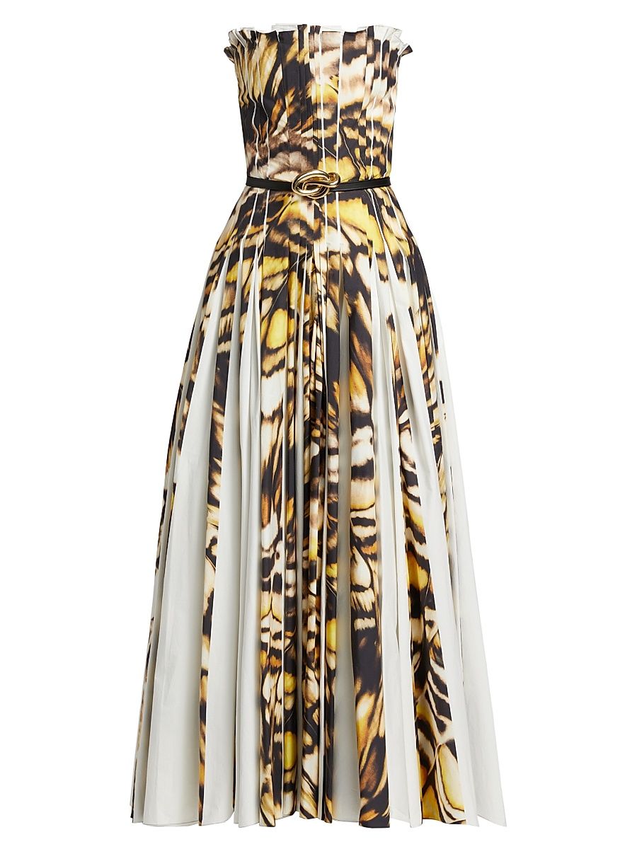 Women's Abstract Butterfly Poplin Strapless Gown - Black Multi - Size 4